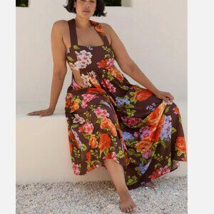 Anthropologie The Piper Bandeau Maxi Dress Brown Floral Plus Size 2X NWT